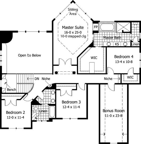 Floor Plan Second Story of Country Plan #165-1100