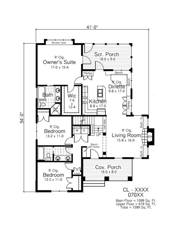 Floor Plan First Story of Bungalow Plan #165-1102