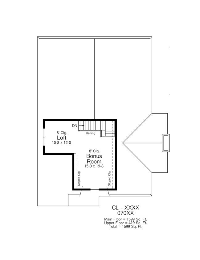Floor Plan Second Story of Bungalow Plan #165-1102