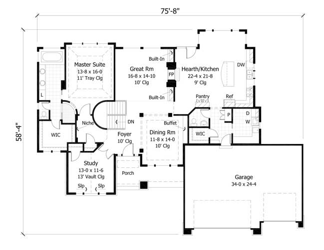 Floor Plan First Story of Country Plan #165-1104