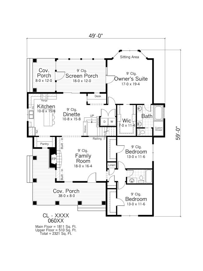 Floor Plan First Story of Bungalow Plan #165-1105
