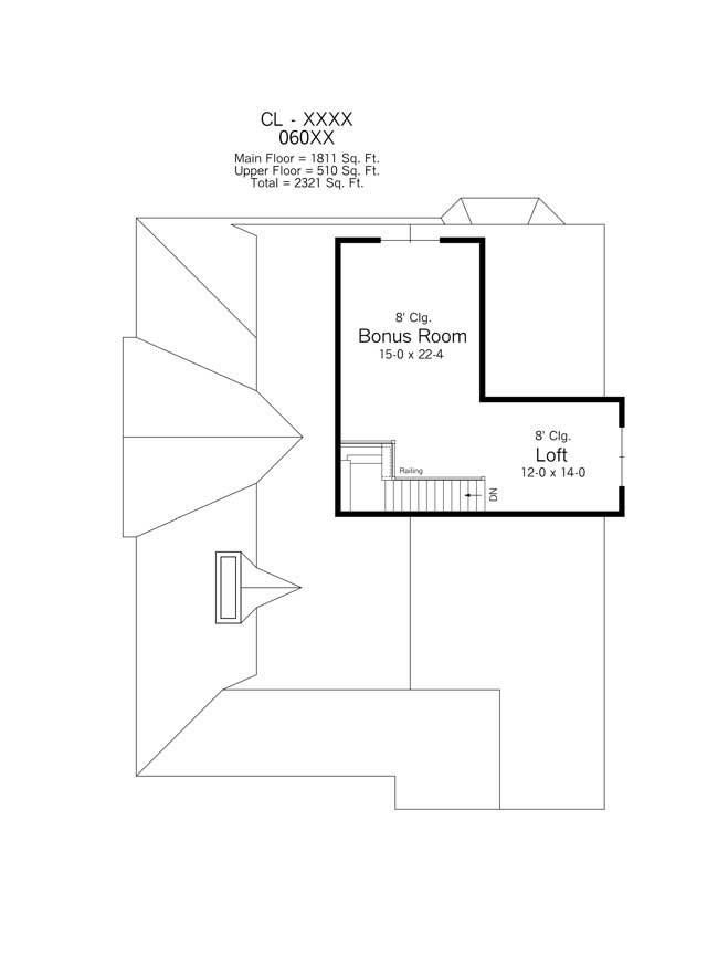 Floor Plan Second Story of Bungalow Plan #165-1105