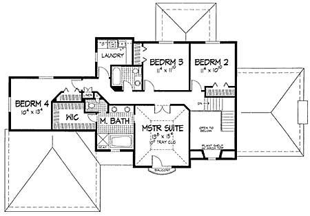Floor Plan Second Story of European Plan #165-1106