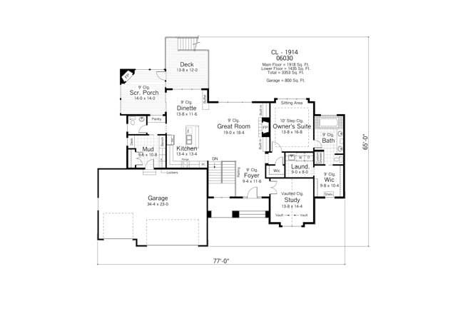 Floor Plan First Story of Country Plan #165-1108