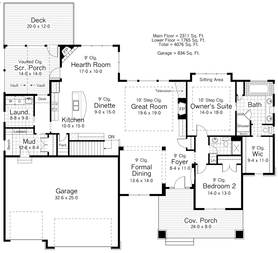 Floor Plan First Story of Craftsman Plan #165-1109