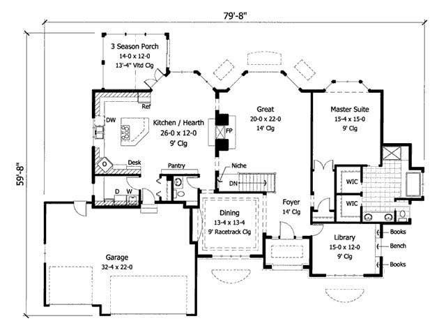 Floor Plan First Story of Country Plan #165-1119