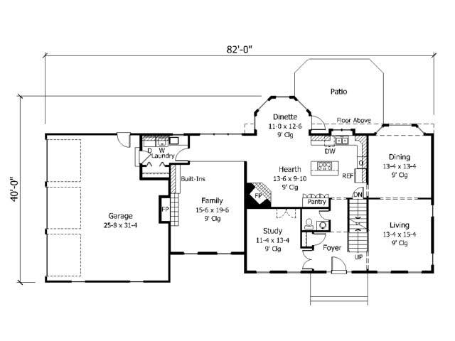 Floor Plan First Story of Colonial Plan #165-1126