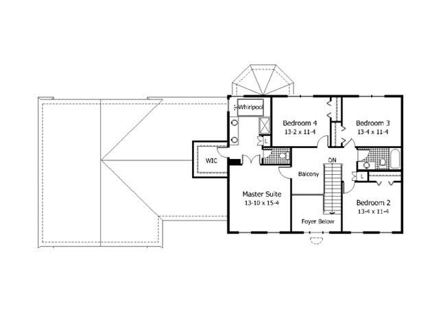Floor Plan Second Story of Colonial Plan #165-1126