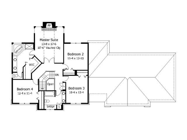Floor Plan Second Story of European Plan #165-1127