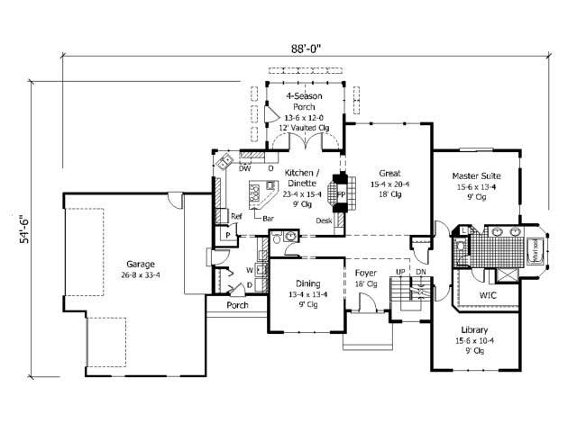 Floor Plan First Story of Cape Cod Plan #165-1128