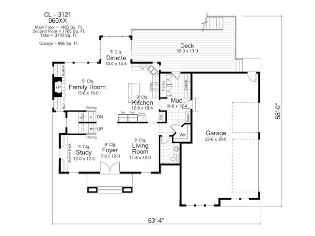Floor Plan First Story of European Plan #165-1132