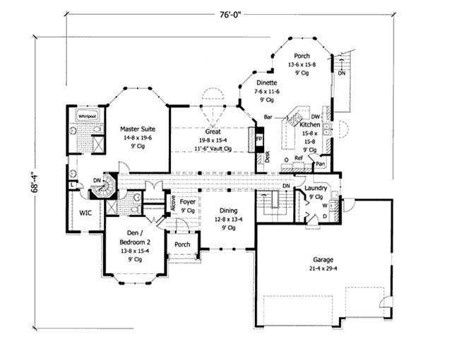 Floor Plan First Story of Country Plan #165-1133