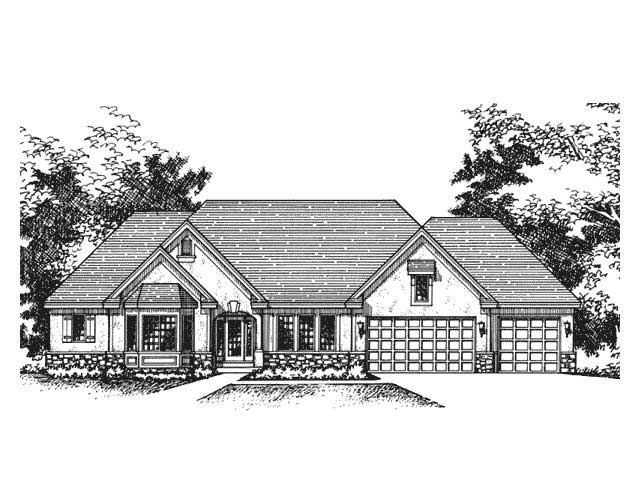 This image shows the Front View of Ranch Home Plans CLS-4300.