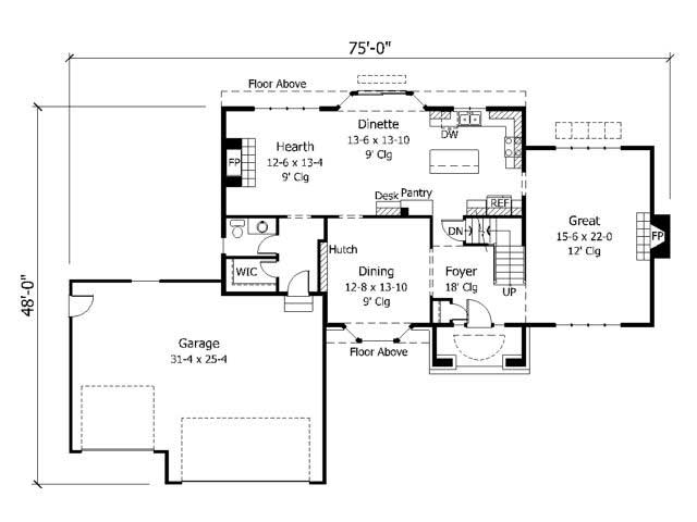 Floor Plan First Story of European Plan #165-1138
