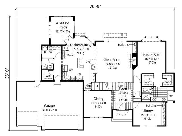 Floor Plan First Story of Cape Cod Plan #165-1139