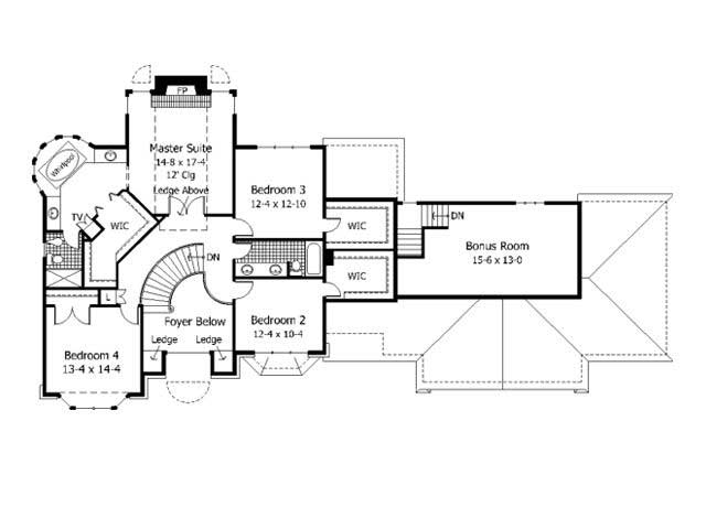 Floor Plan Second Story of European Plan #165-1140