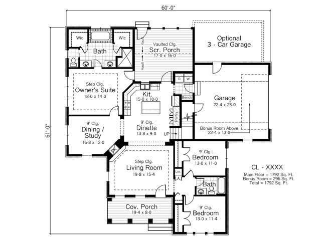 Floor Plan First Story of Country Plan #165-1142