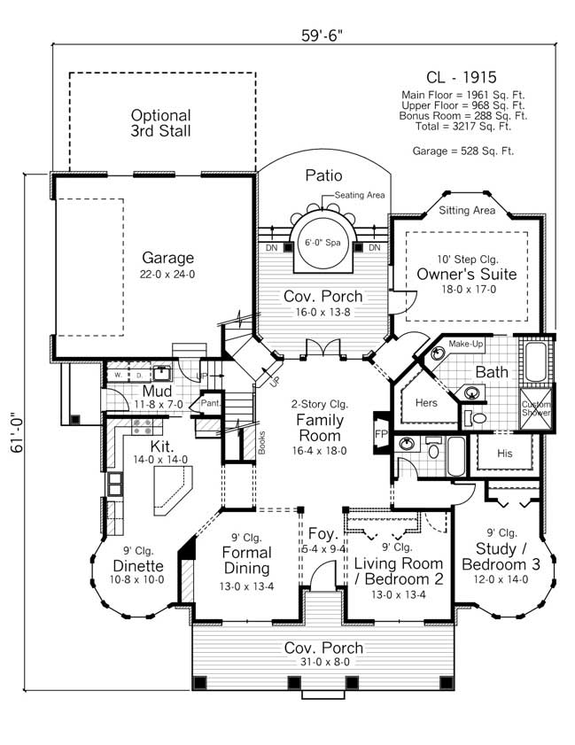 Floor Plan First Story of Country Plan #165-1143