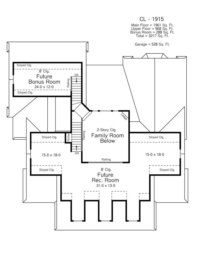 Floor Plan Second Story of Country Plan #165-1143