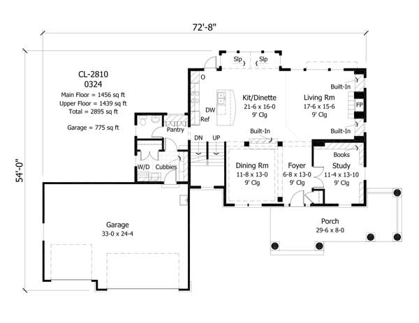Floor Plan First Story of Country Plan #165-1144
