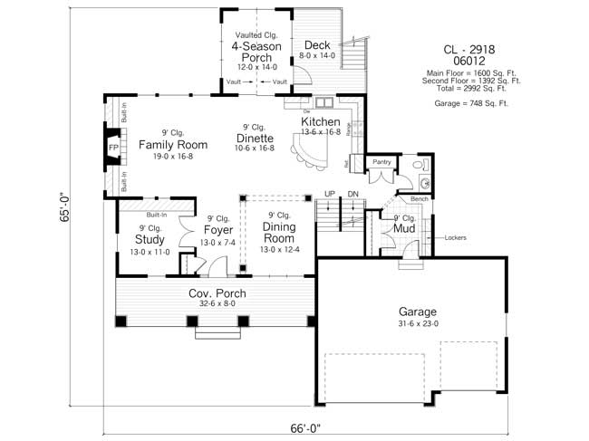 Floor Plan First Story of Country Plan #165-1147