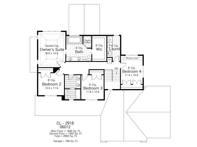 Floor Plan Second Story of Country Plan #165-1147
