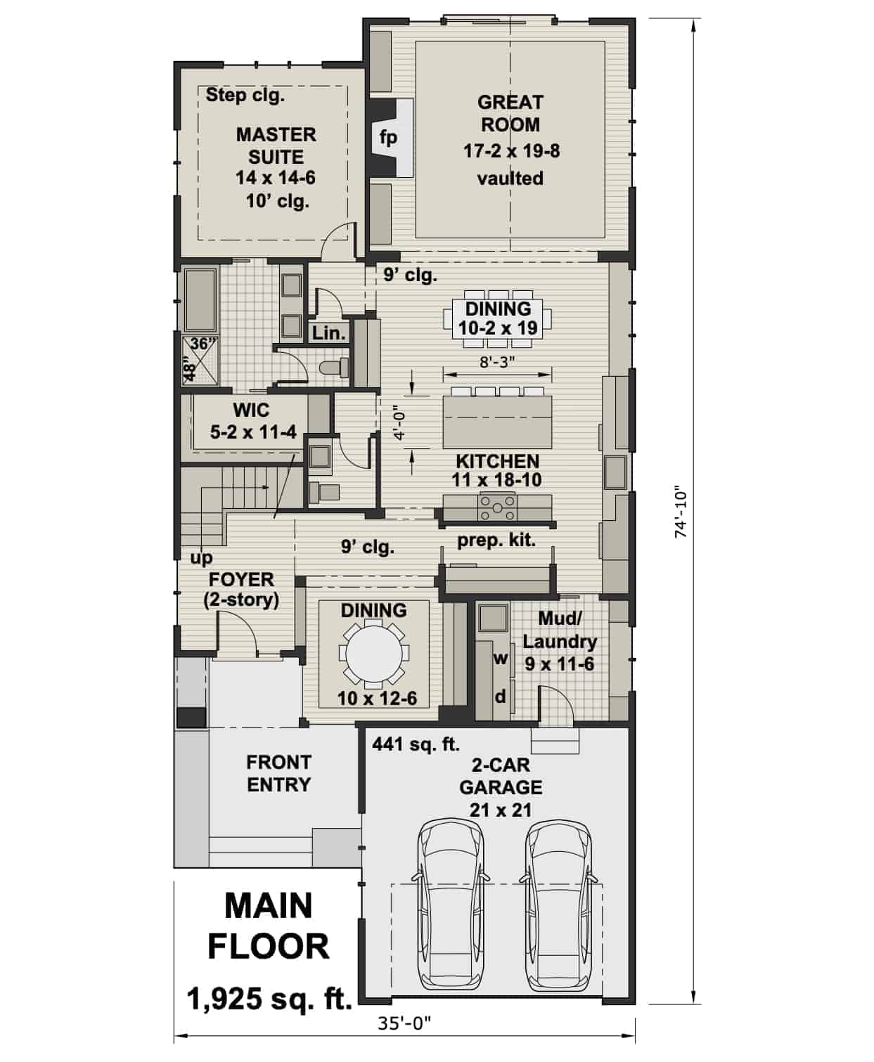 Main Level of Farmhouse Plan #165-1152