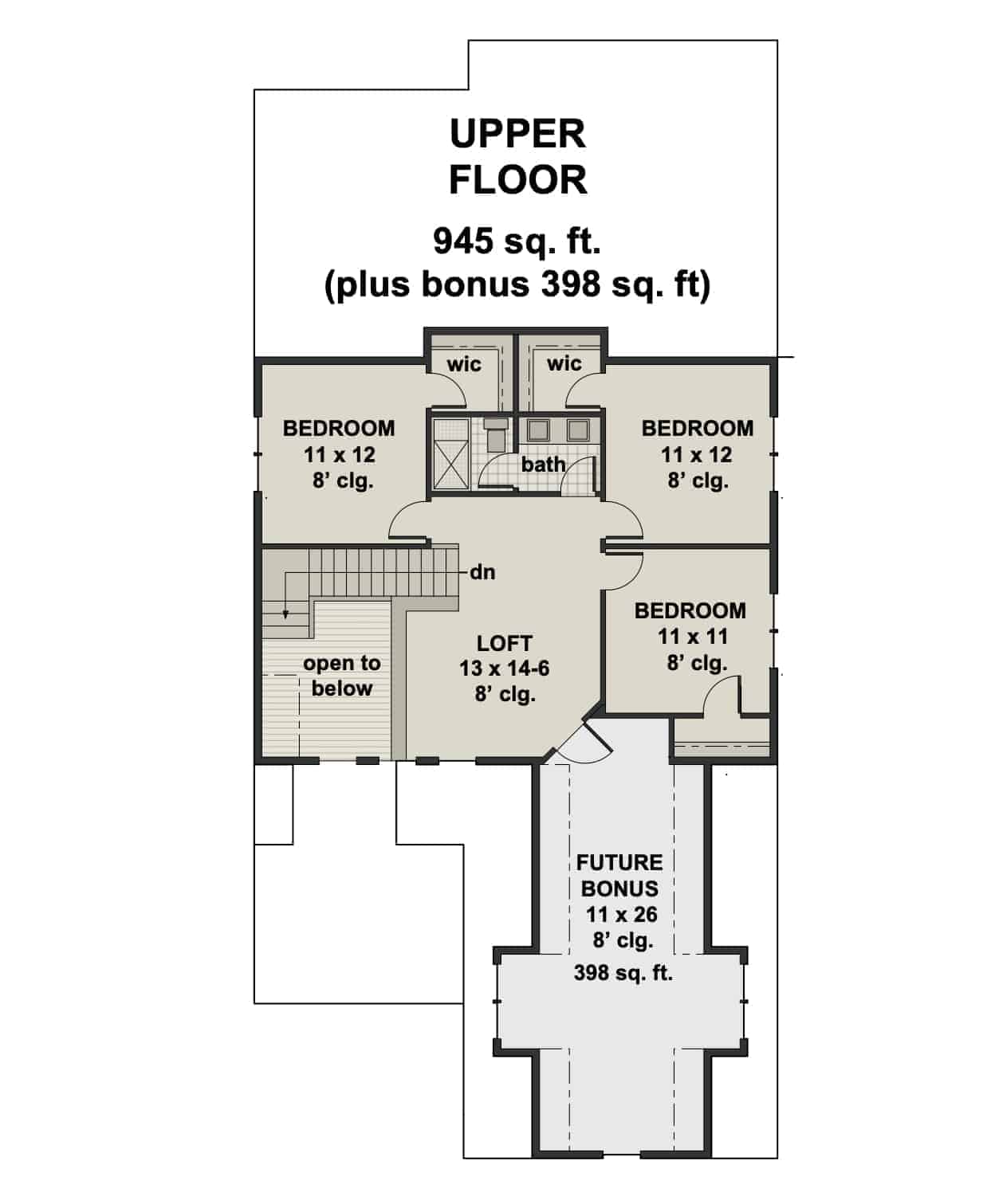 Upper Level of Farmhouse Plan #165-1152