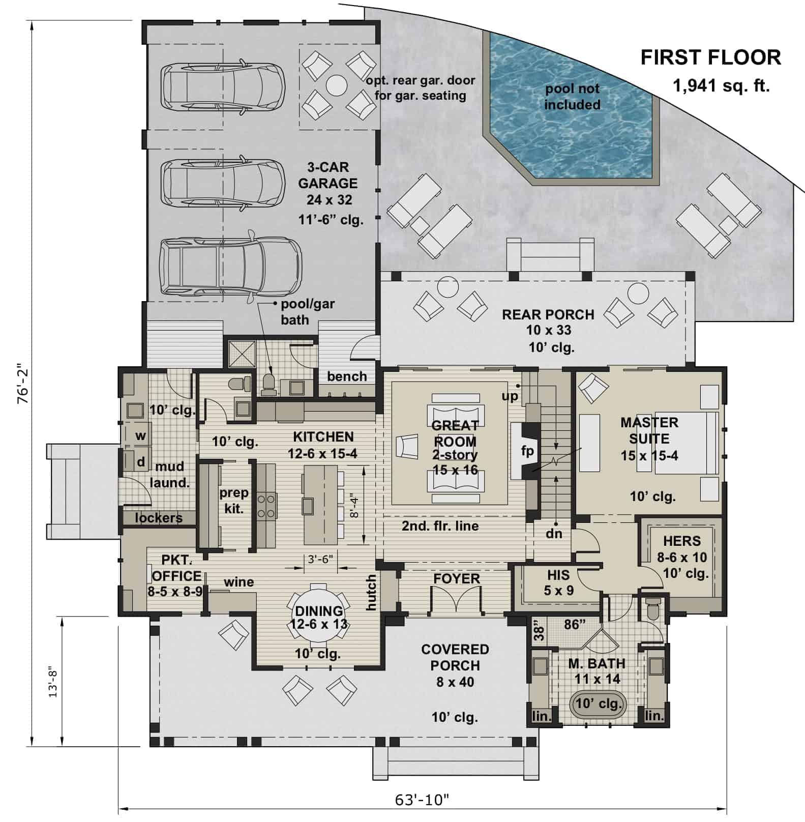 Main Level of Contemporary Plan #165-1153