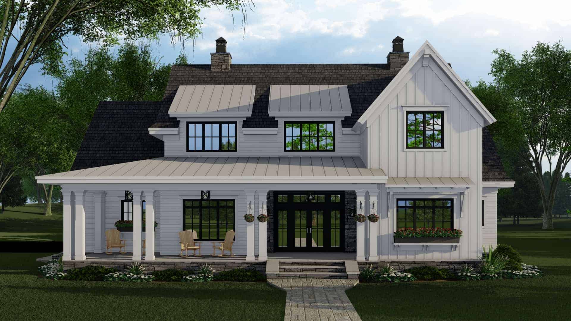 Front elevation of Modern Farmhouse home (ThePlanCollection: House Plan #165-1153)