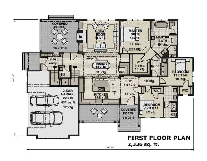 Main Level of Ranch Plan #165-1154