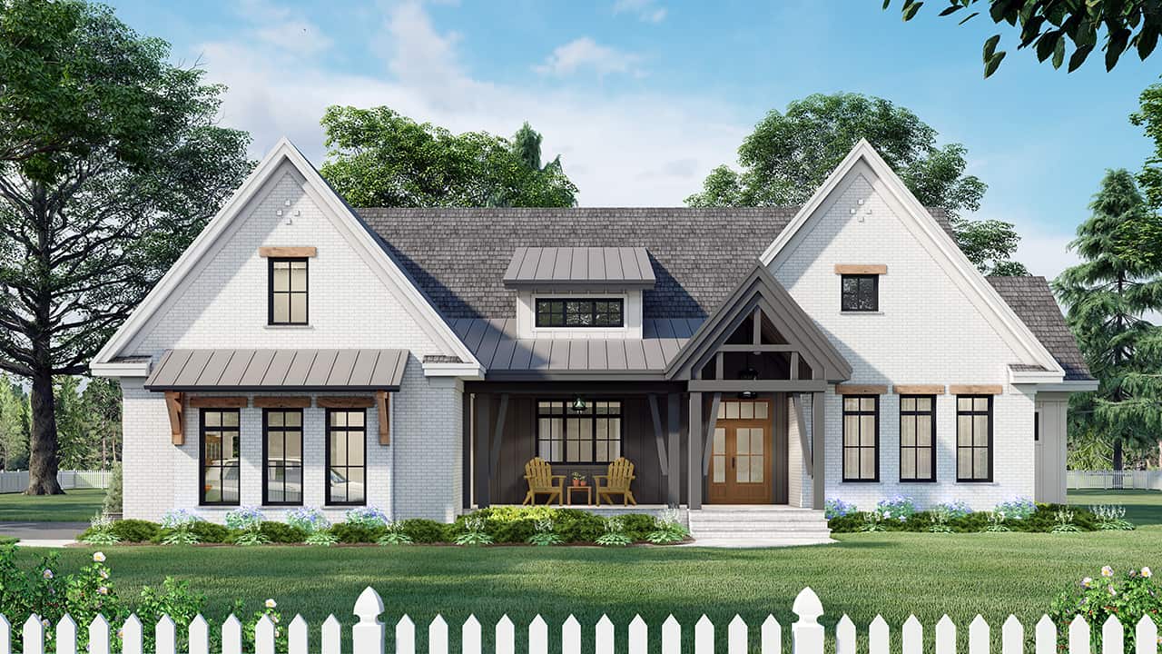 Front elevation of Ranch home (ThePlanCollection: House Plan #165-1154)
