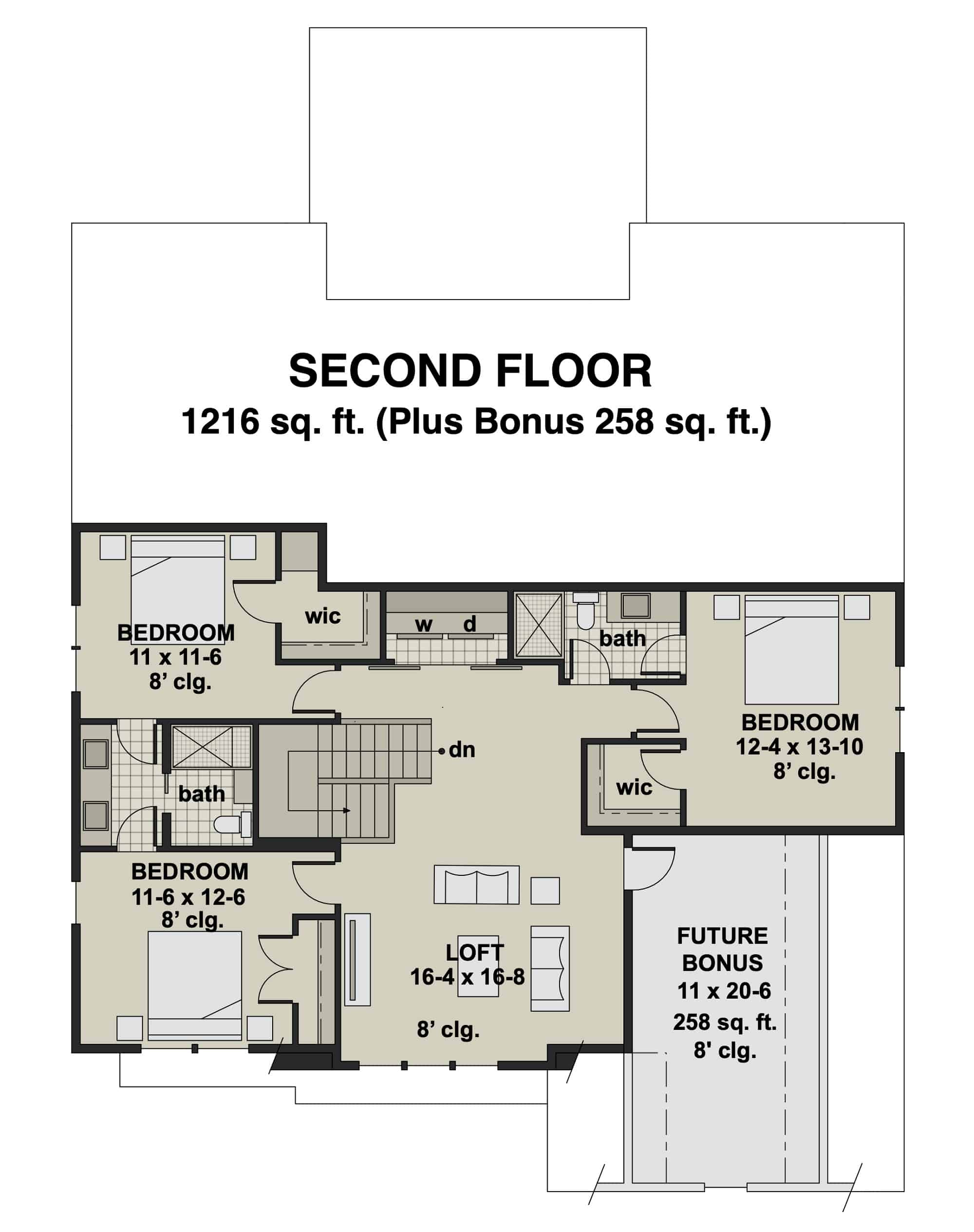 Upper Level of Contemporary Plan #165-1155
