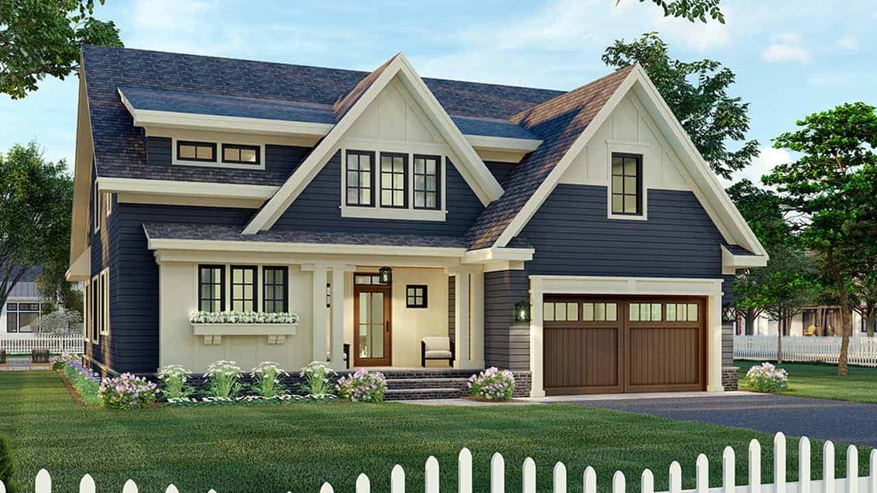 Front elevation of Transitional home (ThePlanCollection: House Plan #165-1155)