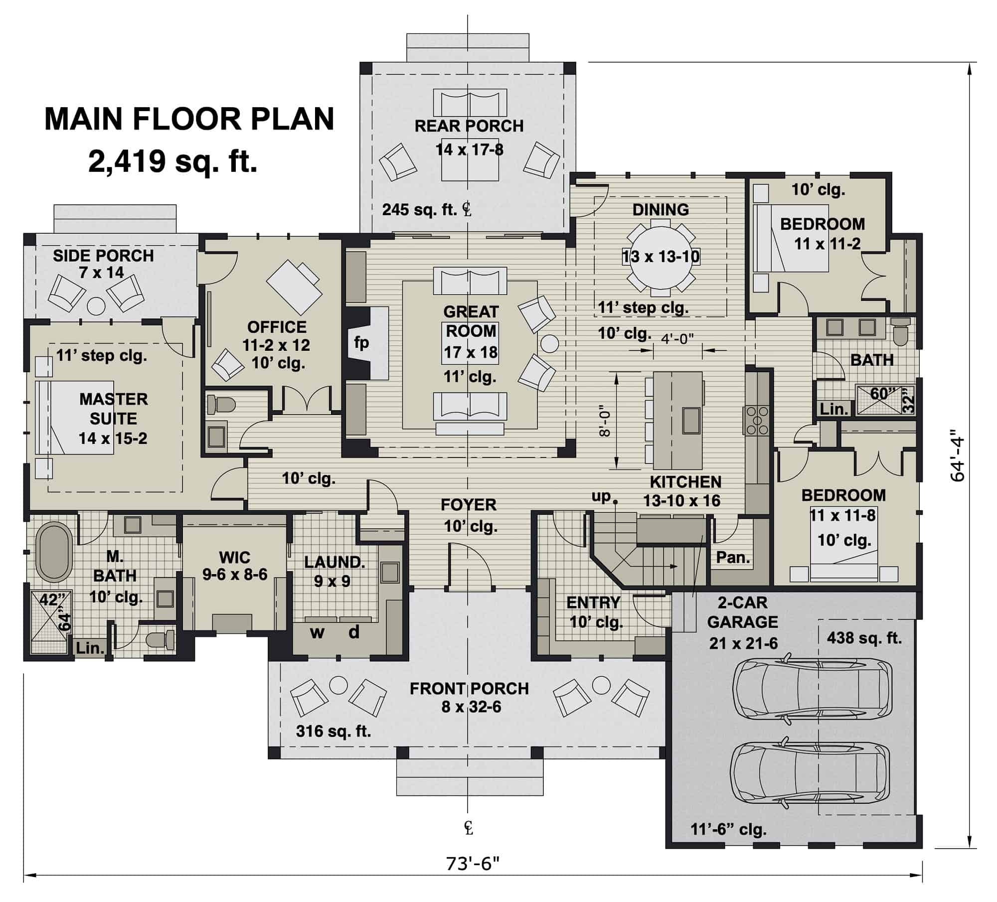 Main Level of Ranch Plan #165-1157