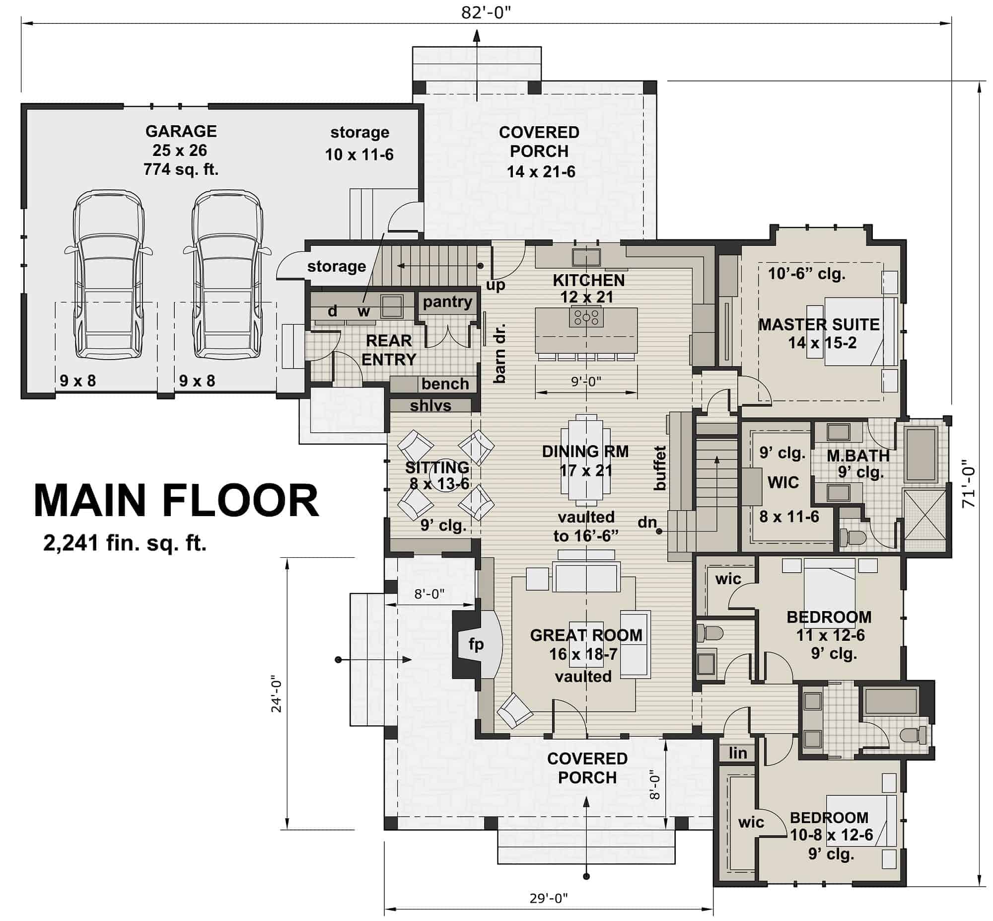 Main Level of Ranch Plan #165-1160