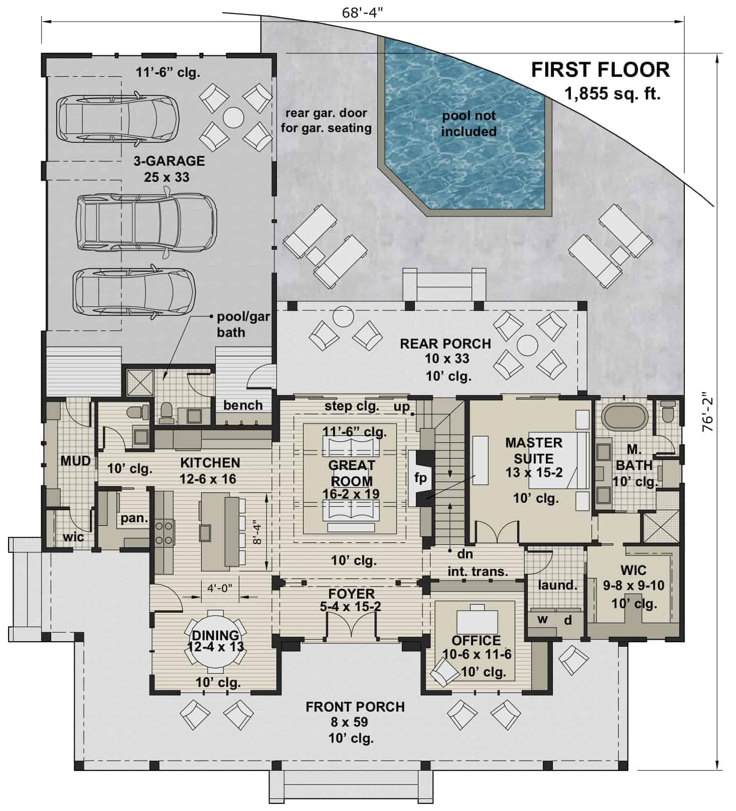 Main Level of Farmhouse Plan #165-1161
