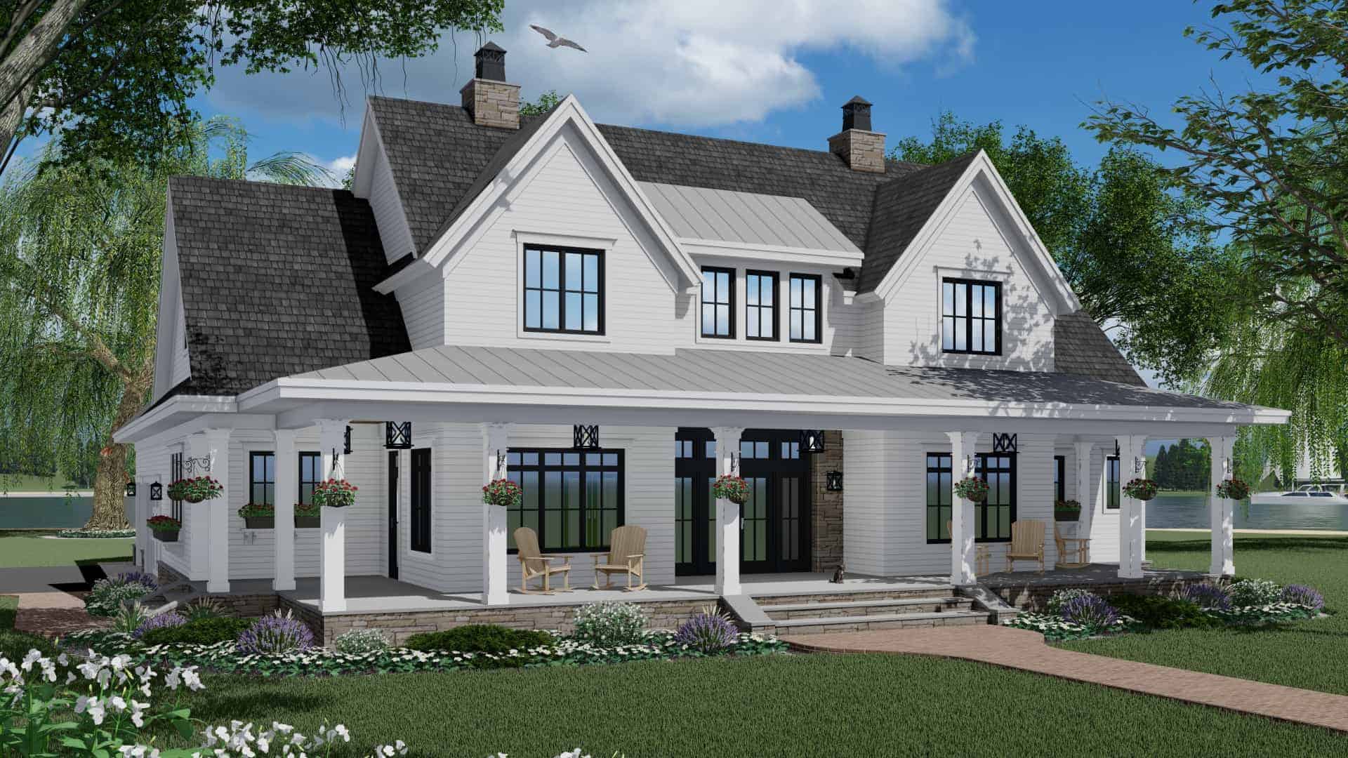 Front elevation of Farmhouse home (ThePlanCollection: House Plan #165-1161)