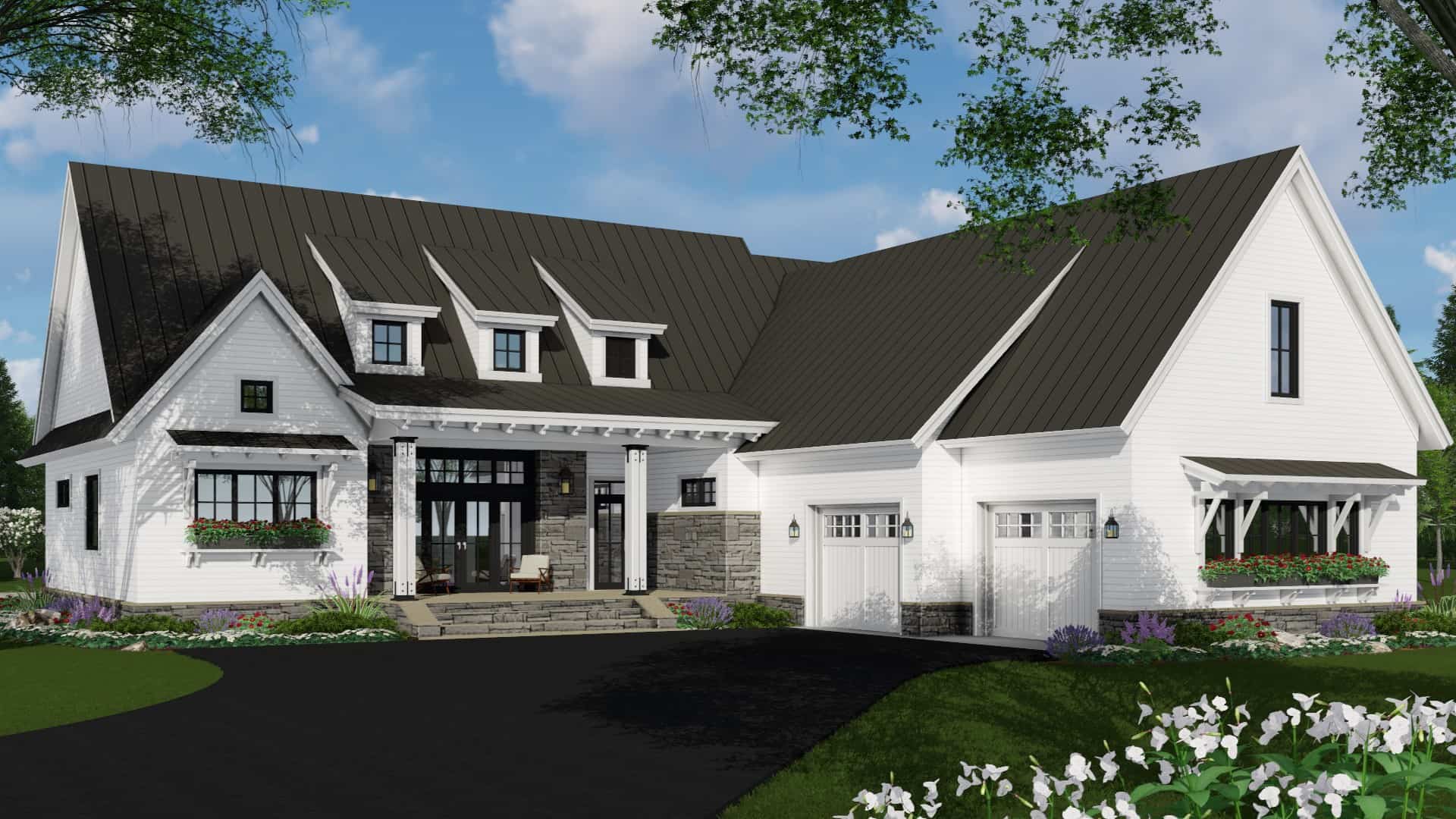 Front elevation of Modern Farmhouse home (ThePlanCollection: House Plan #165-1162)