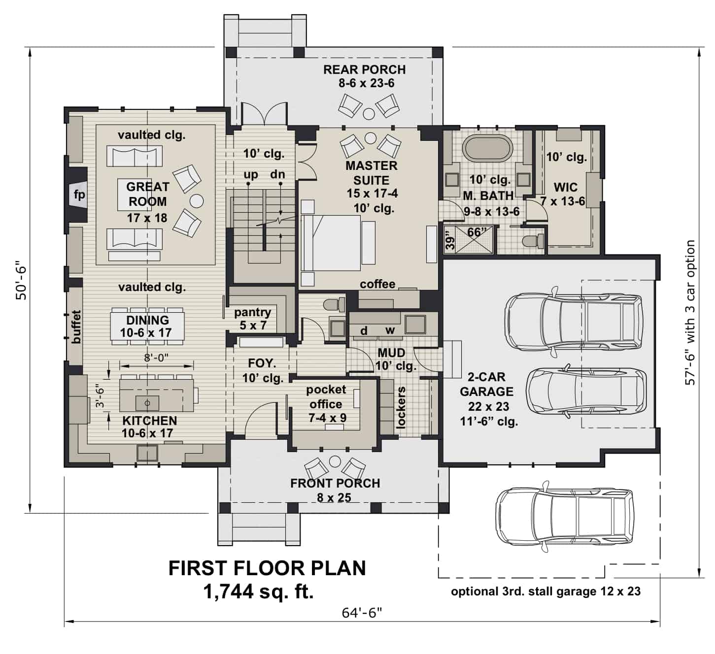 Main Level of Farmhouse Plan #165-1163