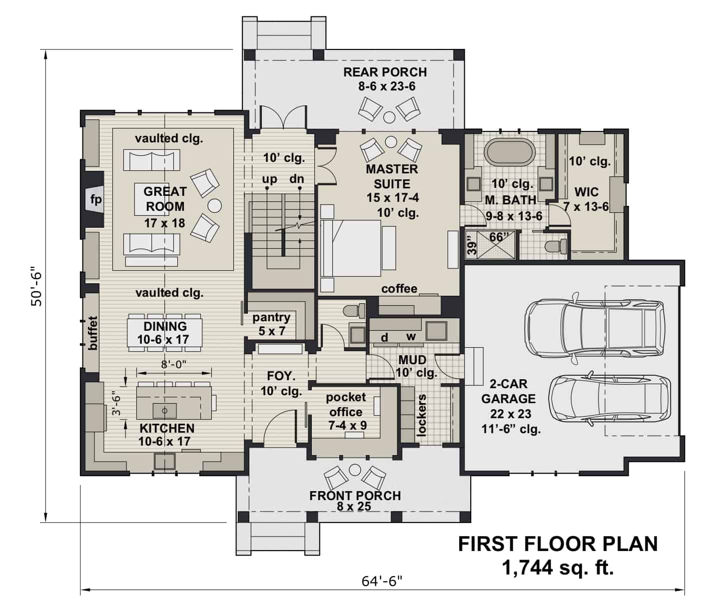 Main Level of Farmhouse Plan #165-1163
