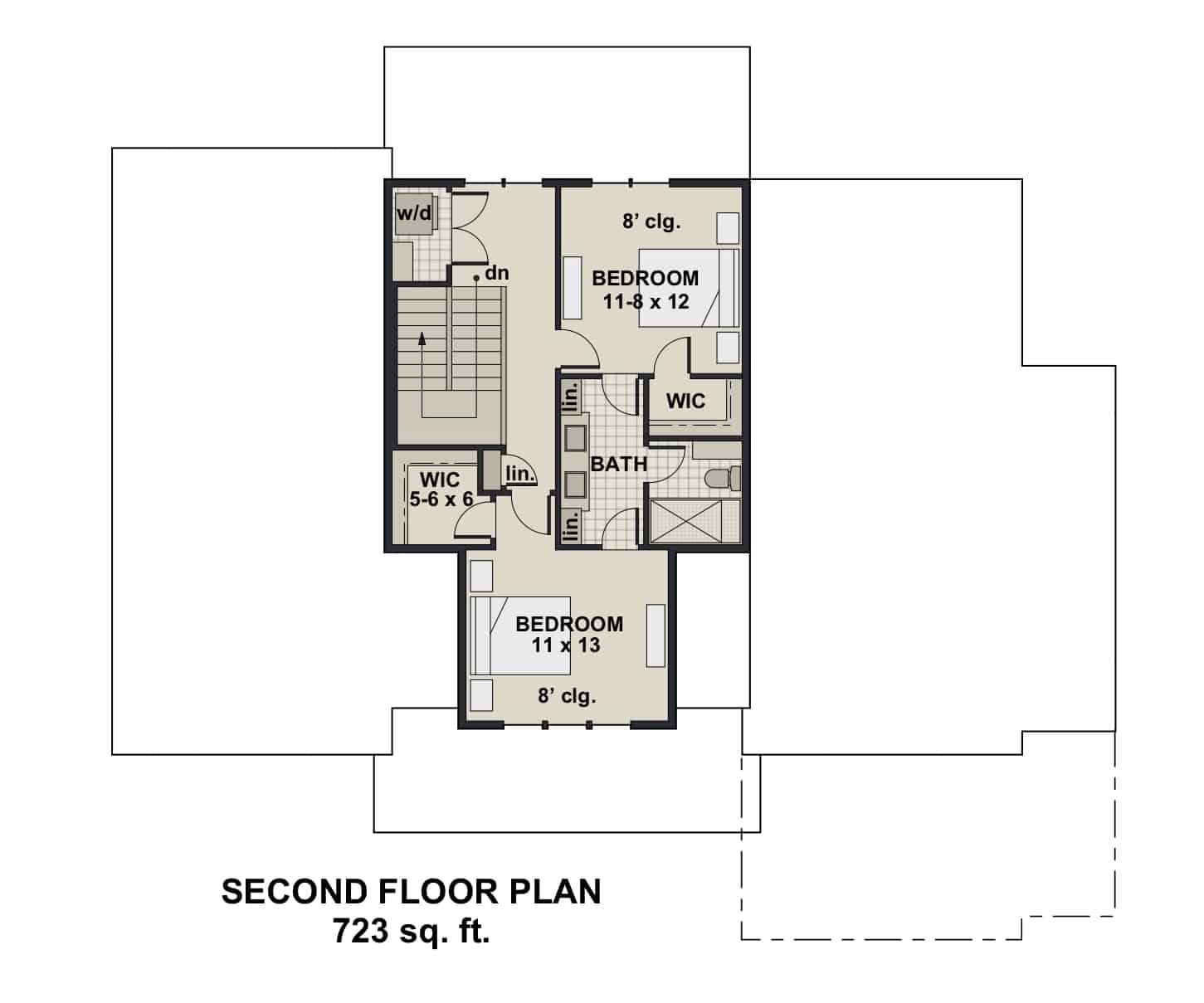Upper Level of Farmhouse Plan #165-1163