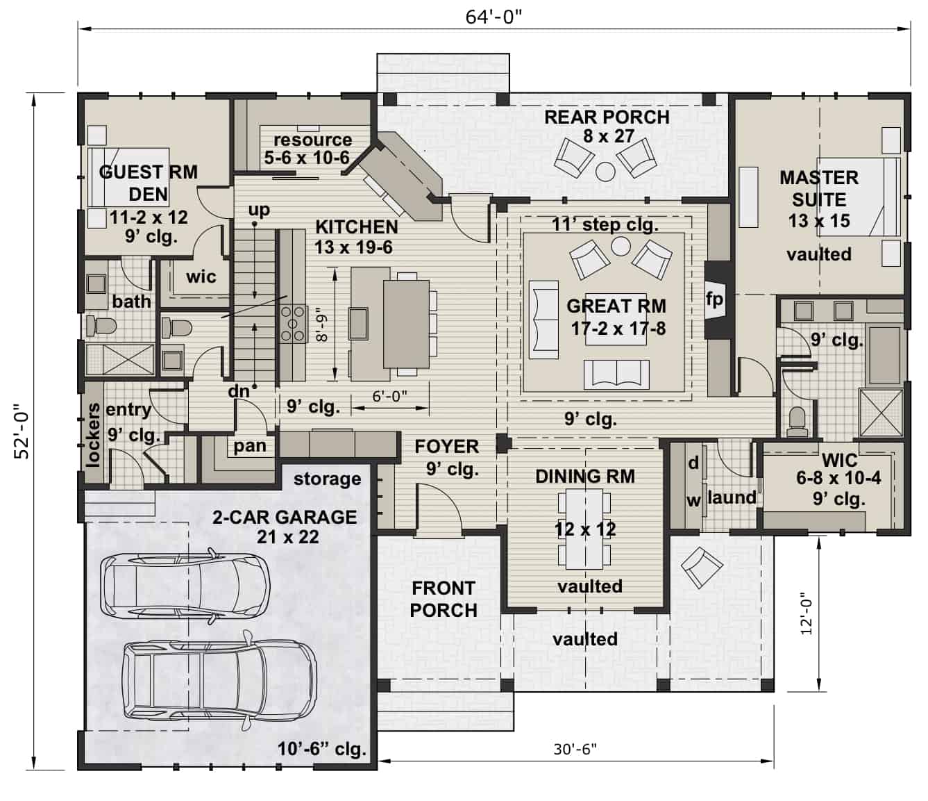 Main Level of Ranch Plan #165-1164