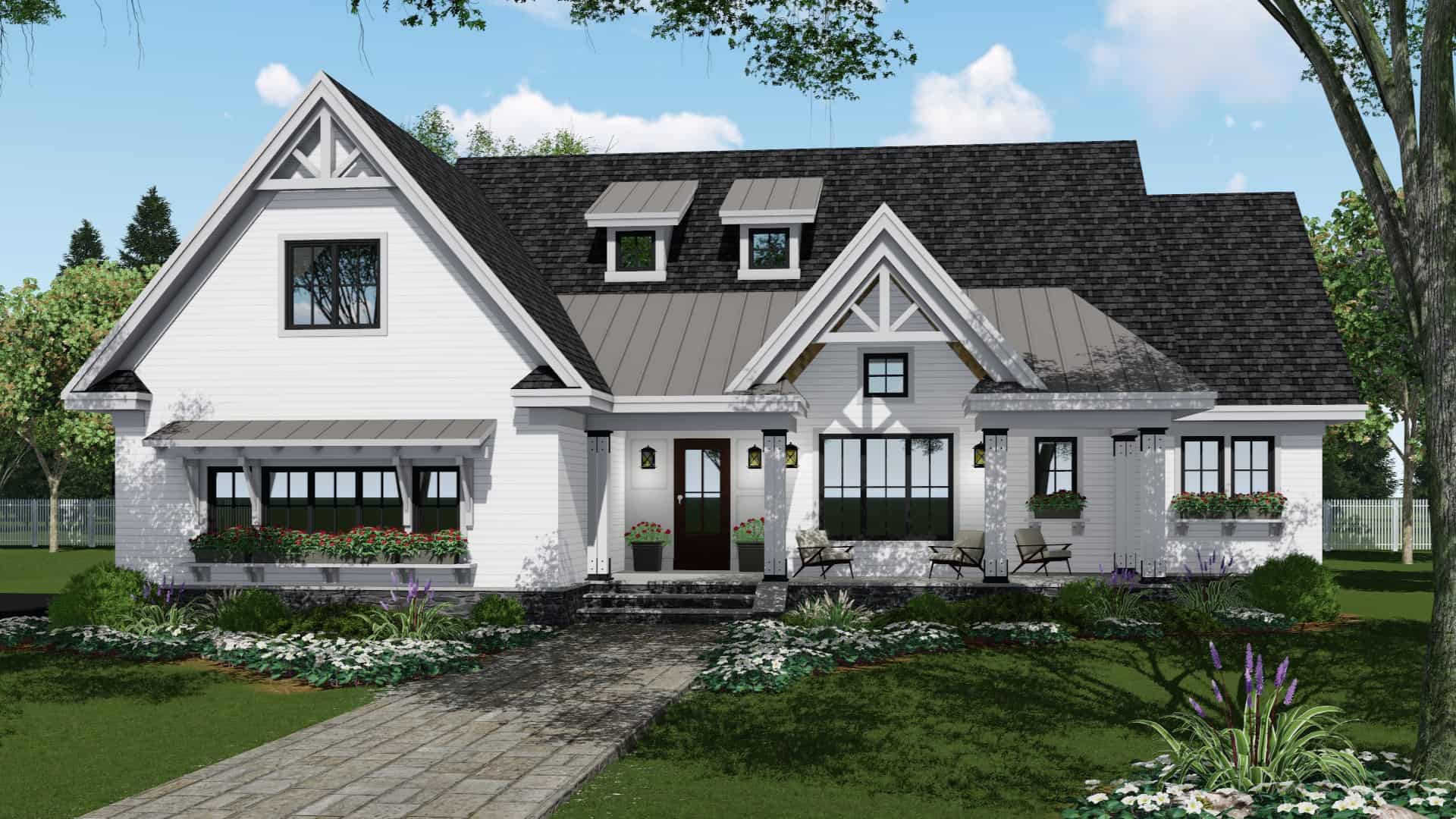Front elevation of Transitional home (ThePlanCollection: House Plan #165-1164)