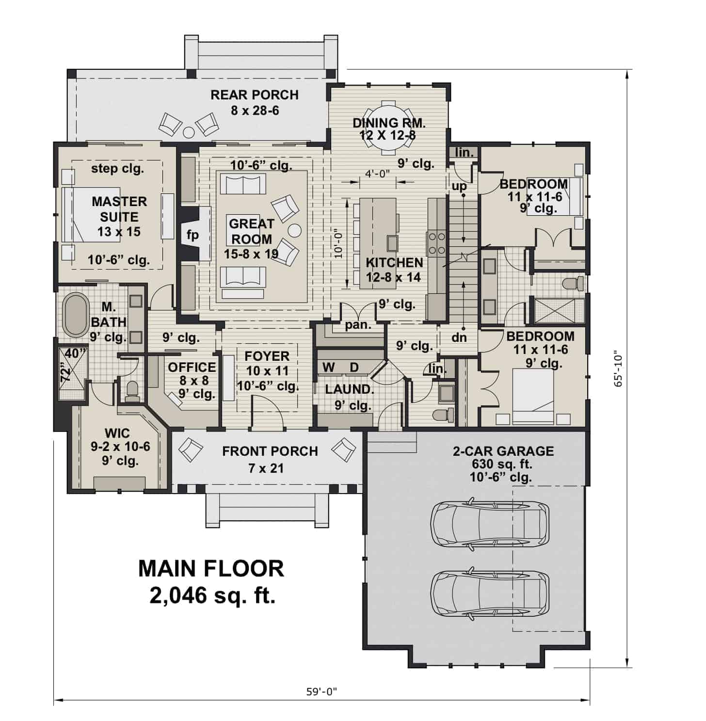Main Level of Ranch Plan #165-1165