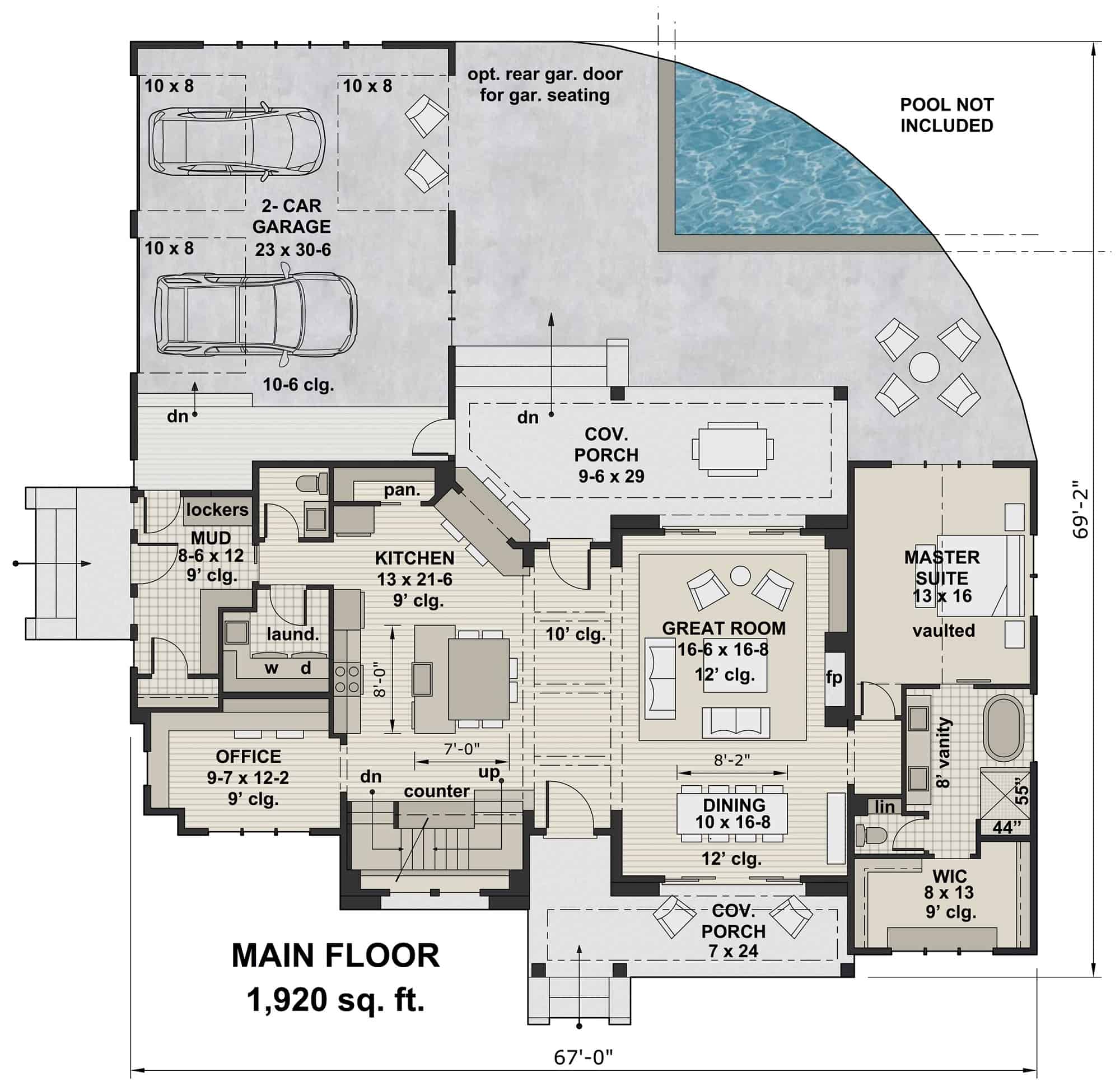 Main Level of Ranch Plan #165-1166