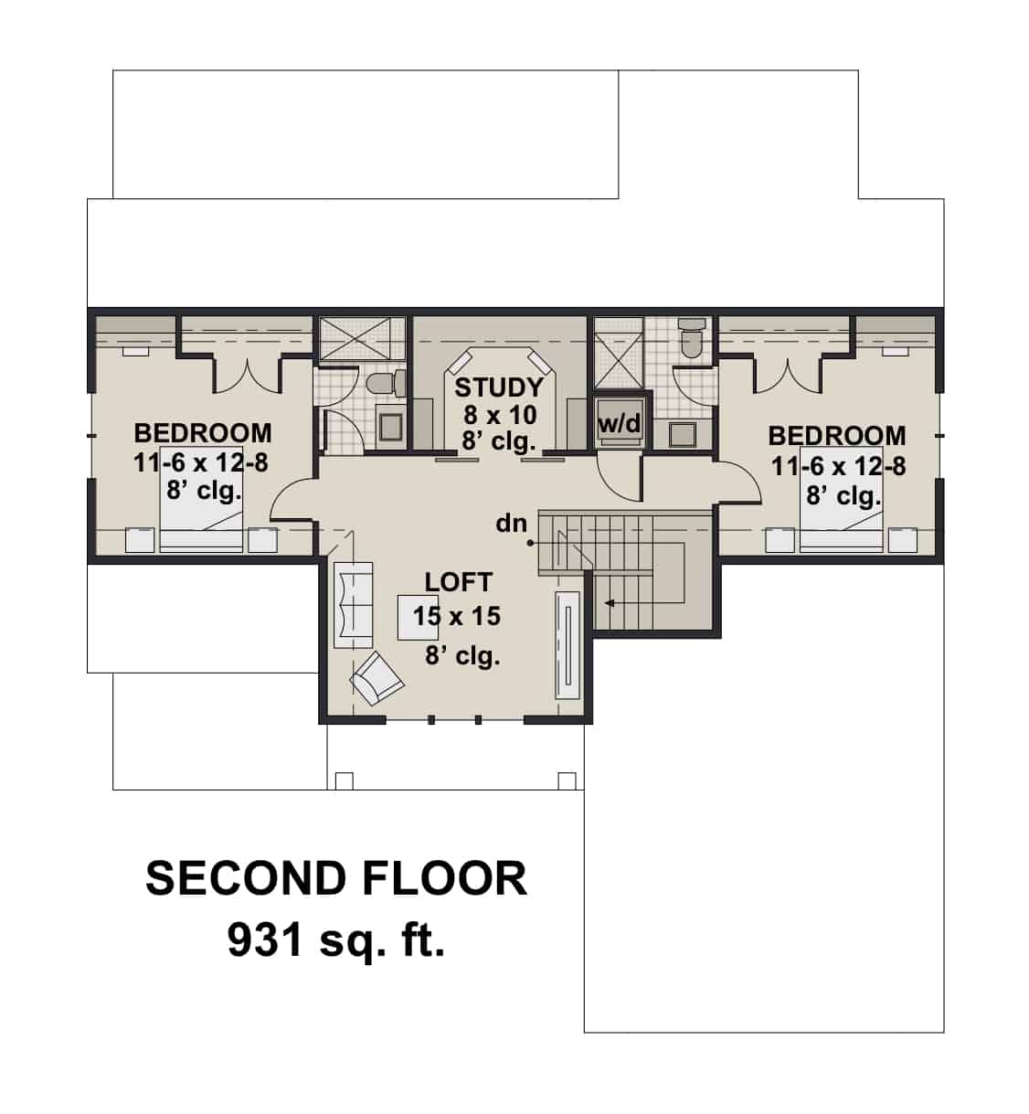 Upper Level of Farmhouse Plan #165-1167