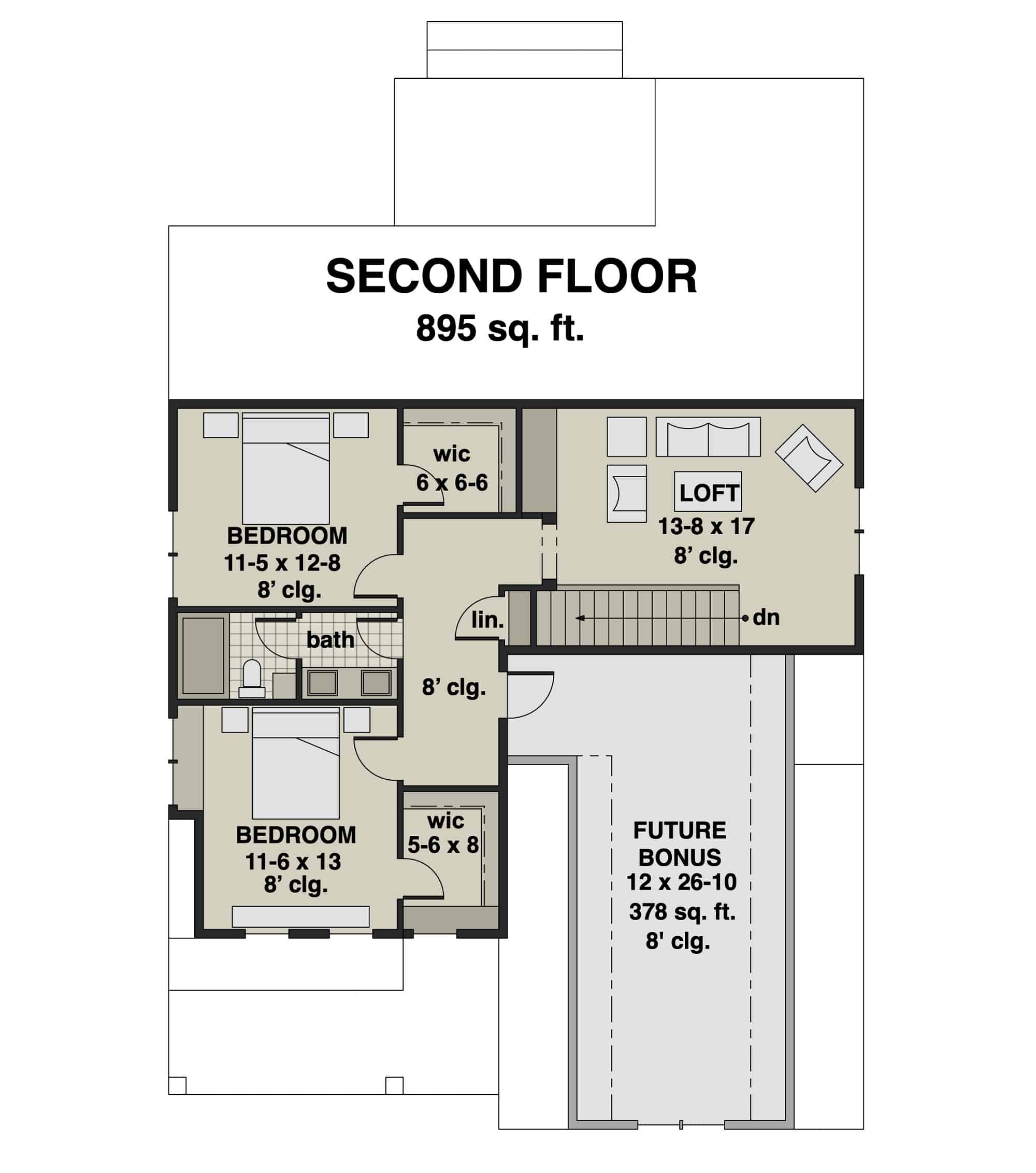 Upper Level of Farmhouse Plan #165-1168