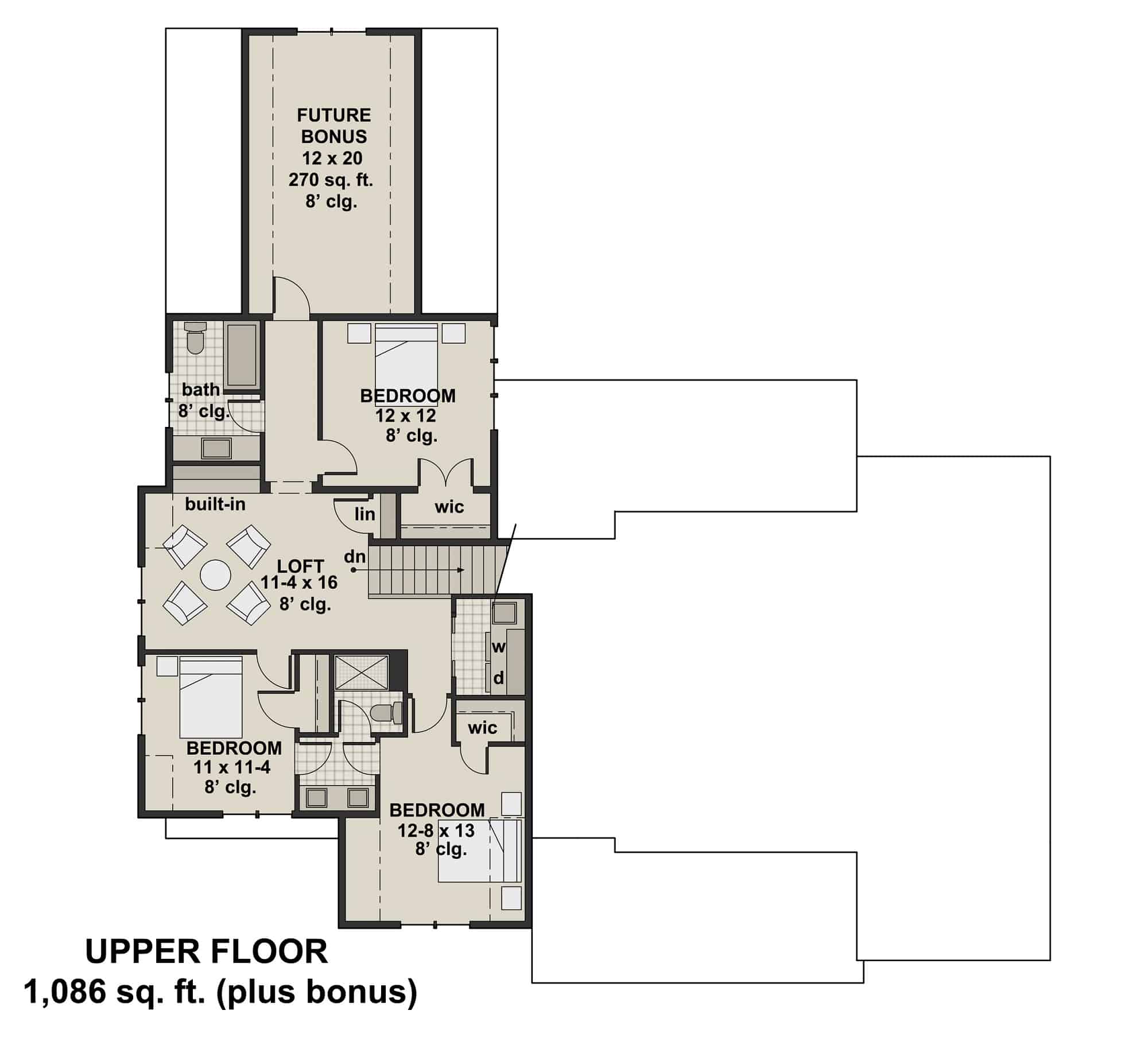 Upper Level of Farmhouse Plan #165-1169