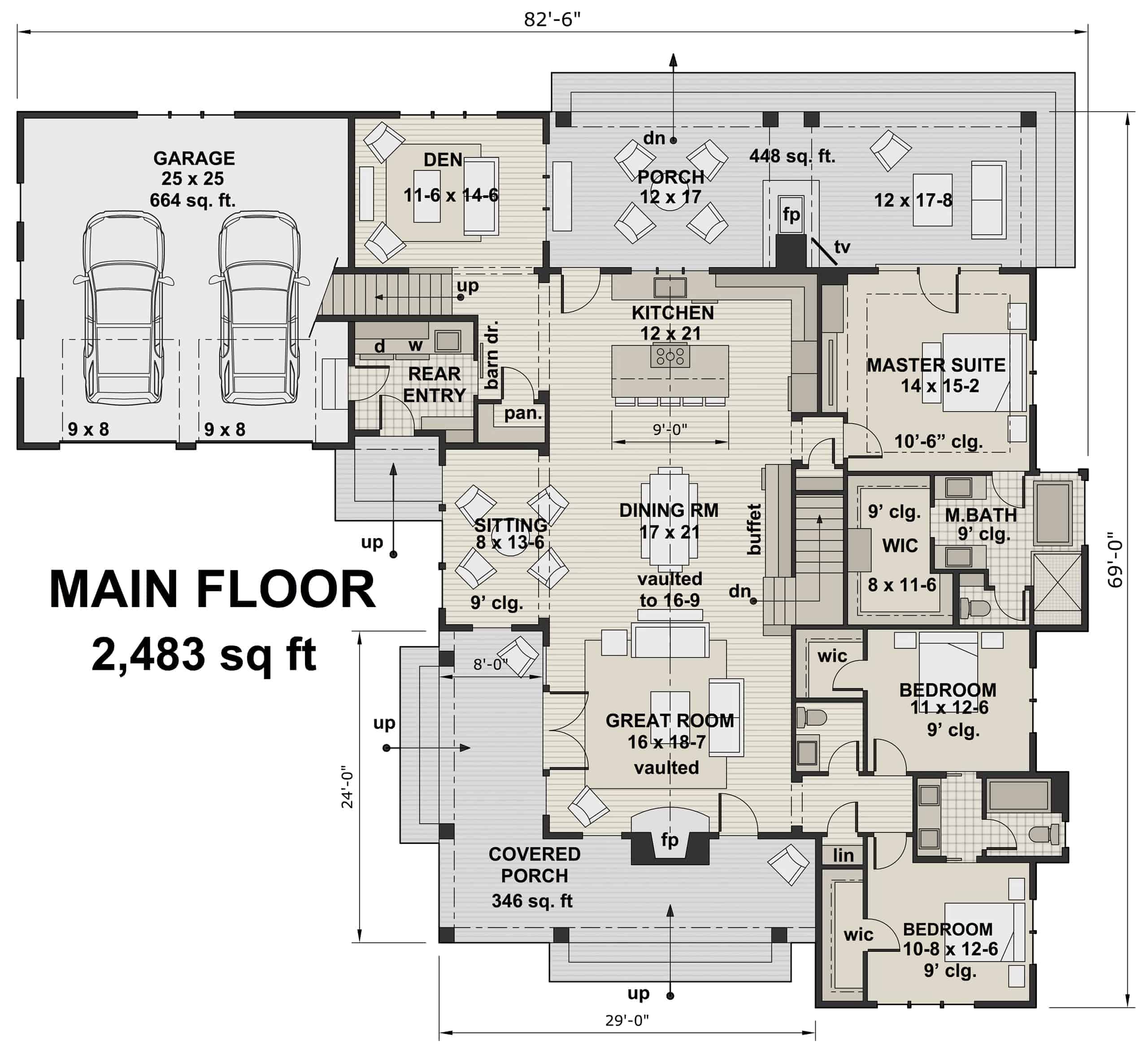 Main Level of Contemporary Plan #165-1171